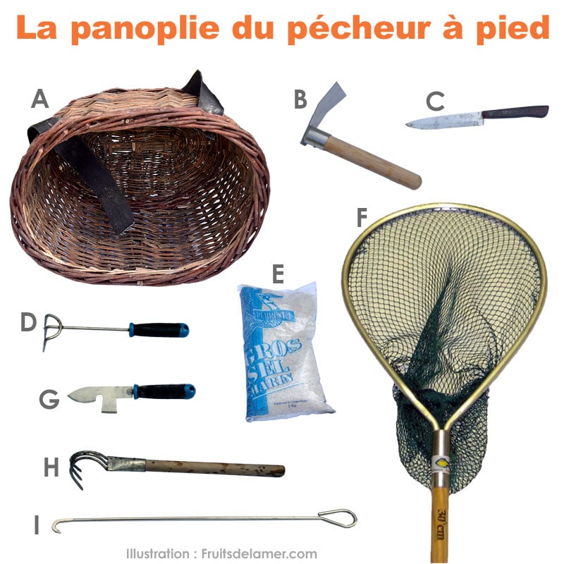 pêche à pied outil panoplie matériel nécessaire