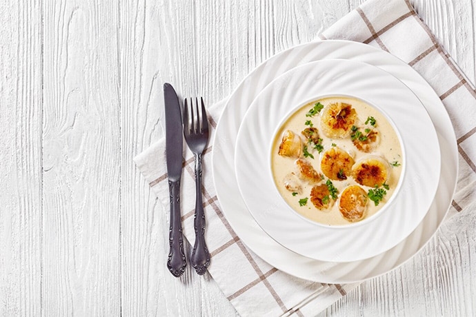 recette noix pétoncles blancs crème